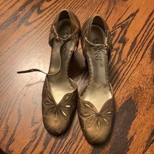 Franco Sarto gold Mary Jane heels.